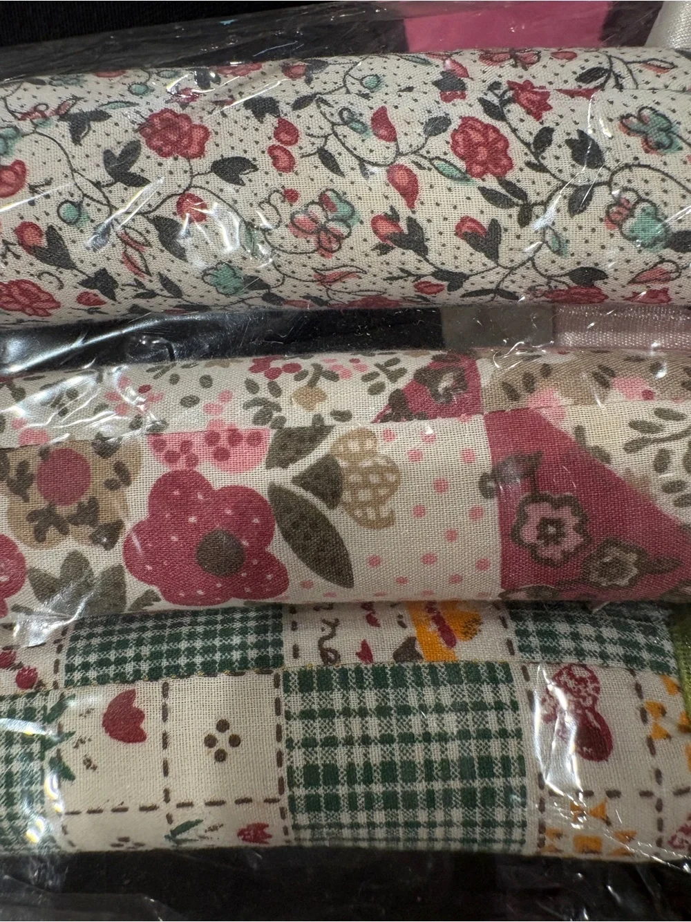 Set of 3 vintage Floral Padded Fabric Hangers - Pink, Green, Cream